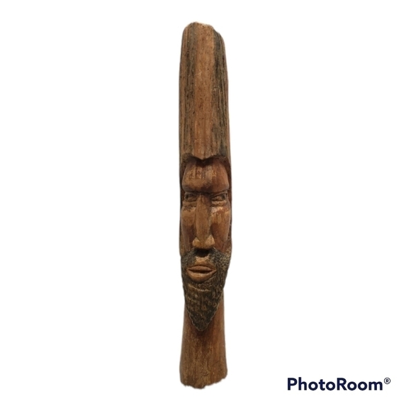 Vintage Other - 𝅺vintage Hand Carved  Wood Tiki Totem Style Bearded Man Sculptural Art 15" Tall